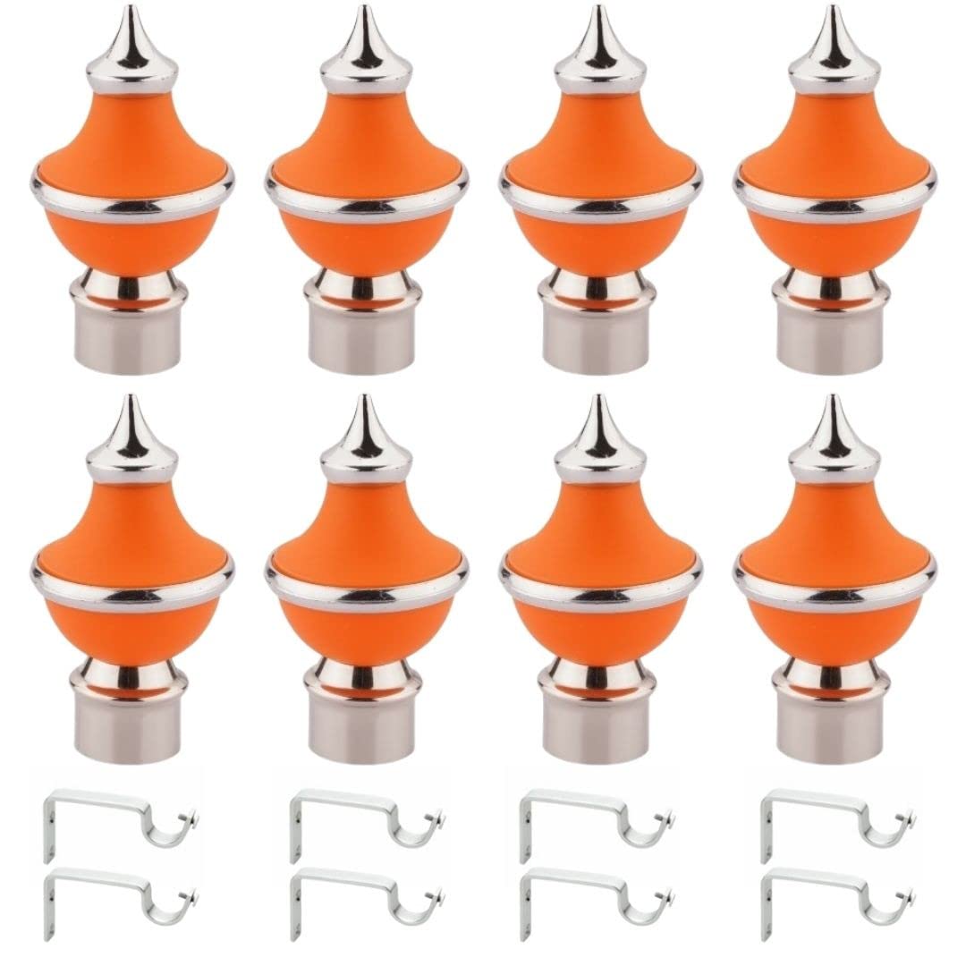 Rkoing Rust Free Stainless Steel Curtain Bracket Parda Holder with Support 1 Inch Rod Pocket Finials Designer Door and Window Rod Support Fittings (Pack of 8, Orange)