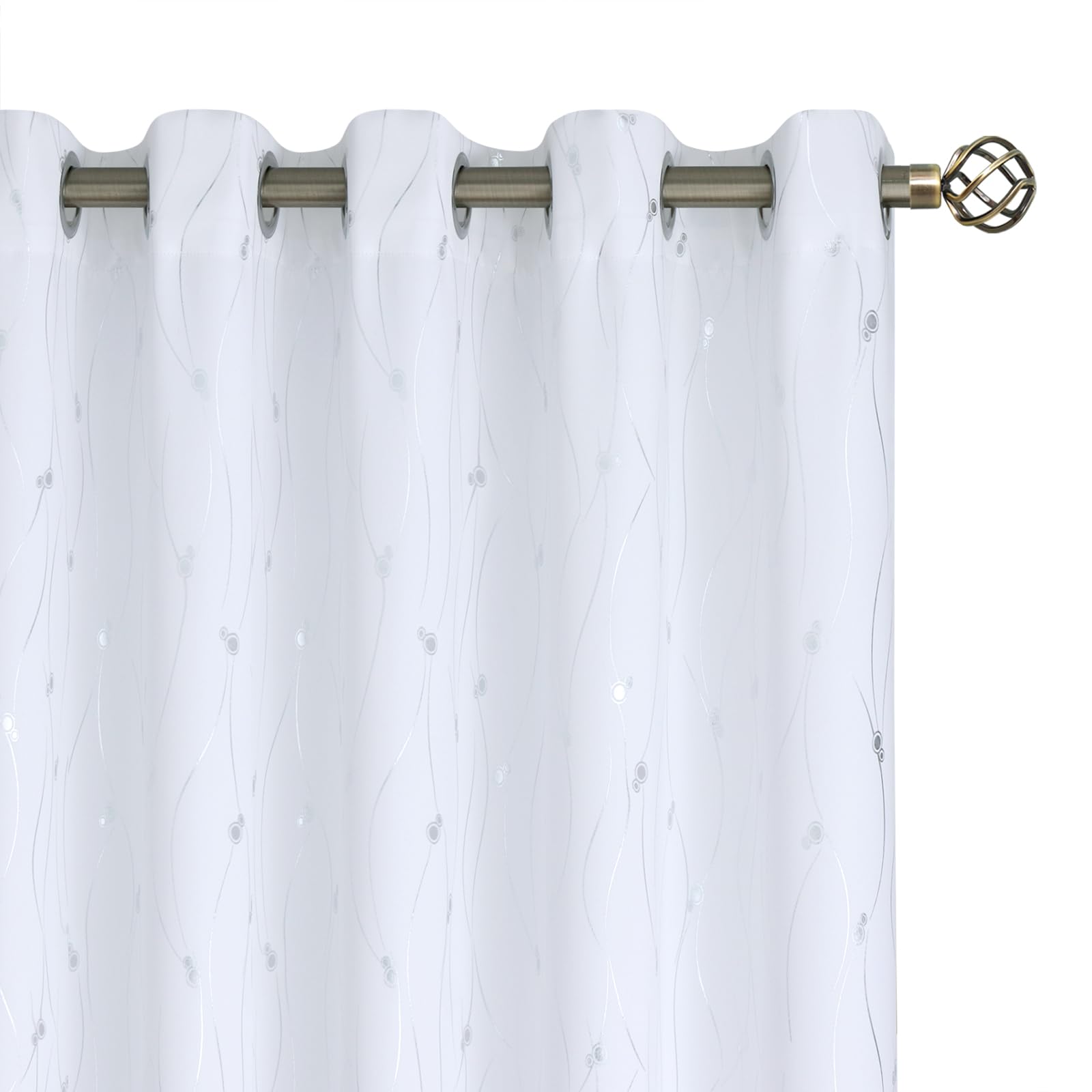 BGment White Blackout Curtains 60 Inches Wide for Bedroom/Living Room, Room Darkening Thermal Insulated Grommet Window Drapes with Line and Dots
