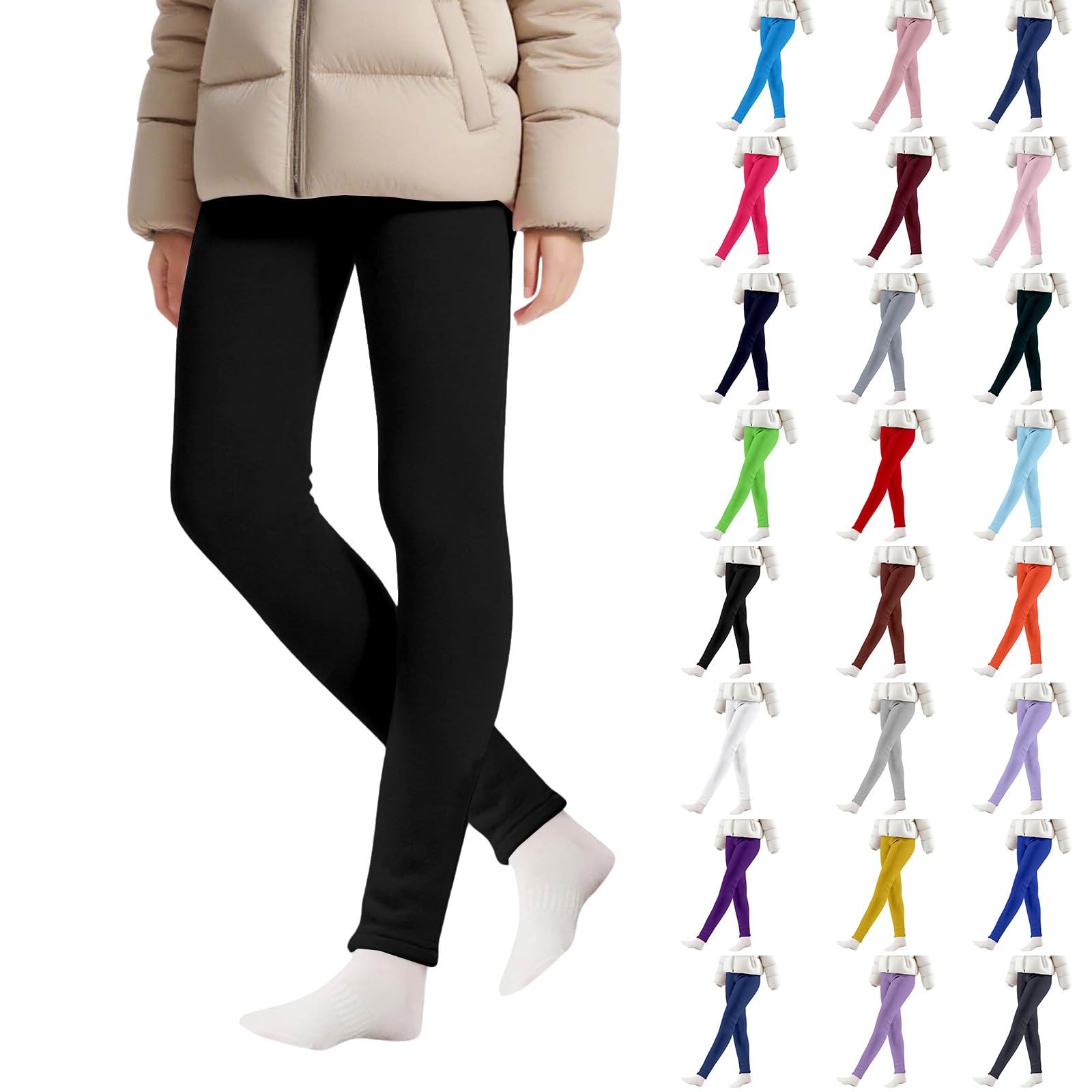 Leggings térmicos para niñas, con forro polar, sin pies, gruesos, cálidos, de longitud completa, elásticos, pantalones de invierno con cintura elástica, leggings básicos de algodón liso
