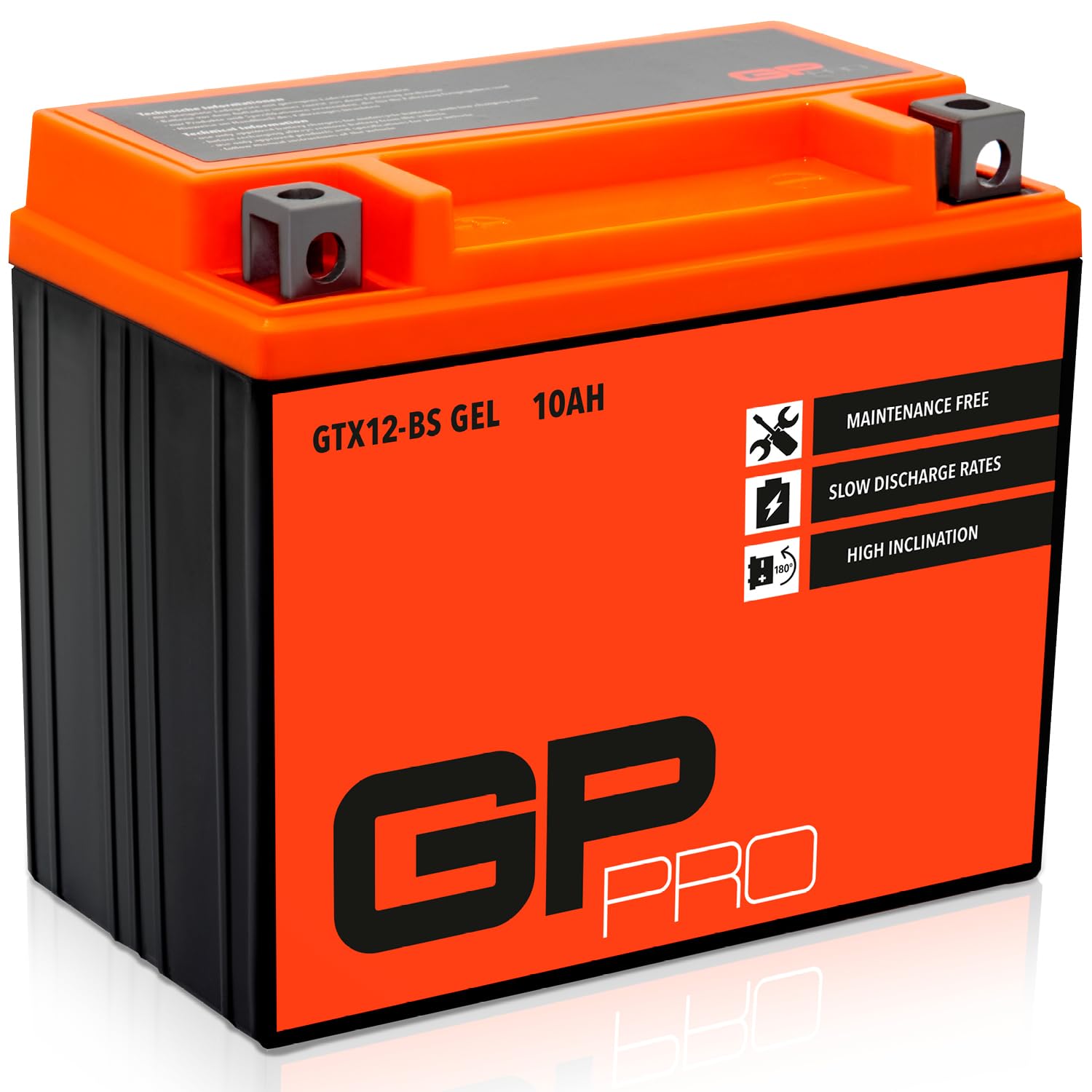 GP-PRO GTX12-BS - Batería de arranque para motos, 12V, 10Ah, parecido a YTX12-BS / 51012, sin necesidad de mantenimiento, 15 x 13 x 8.7 cm