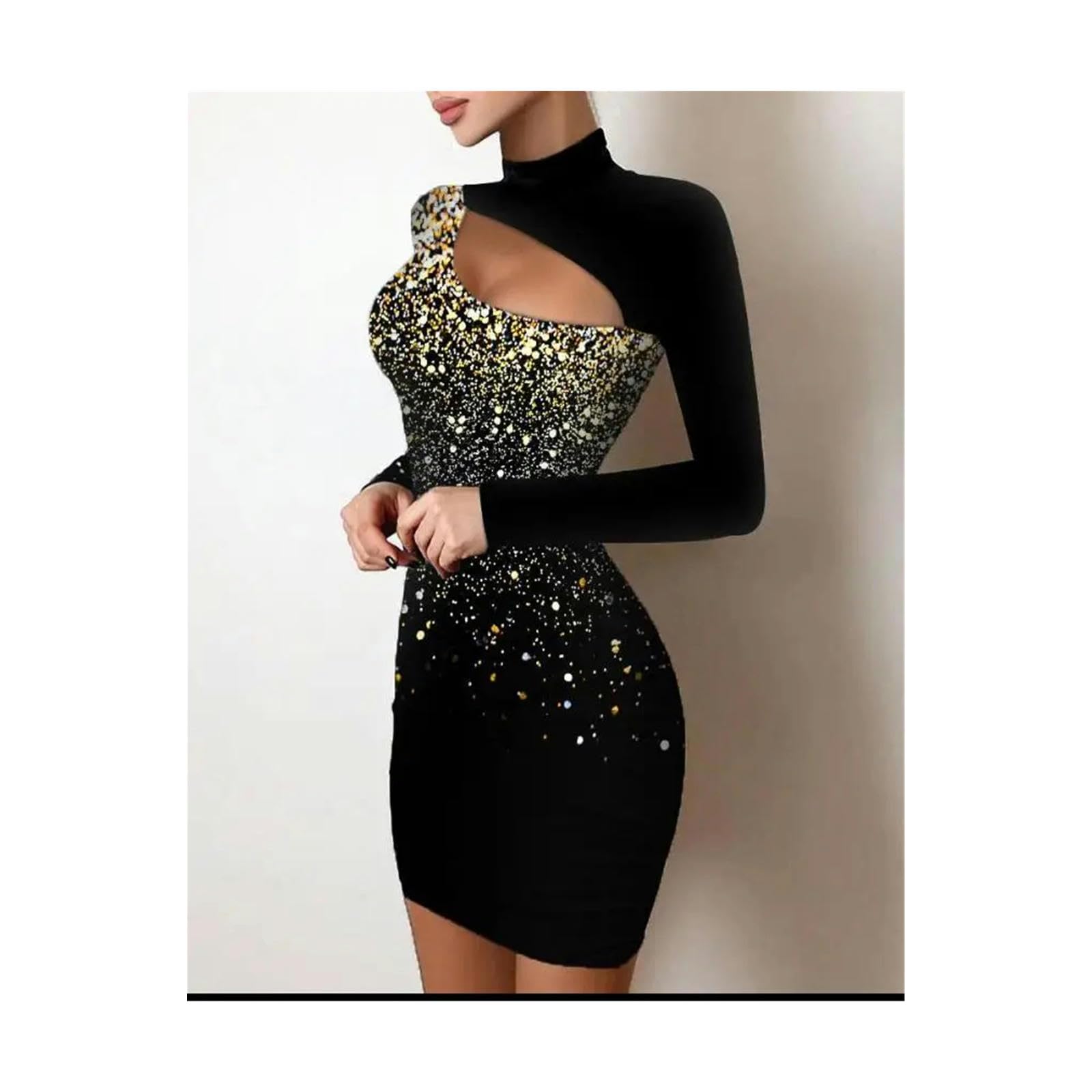Vestito Donna Abiti da Sera per Donne Eleganti Sexy da Festa Sexy in Pizzo Ritaglio A Maniche Lunghe Mini Abito-Un-m