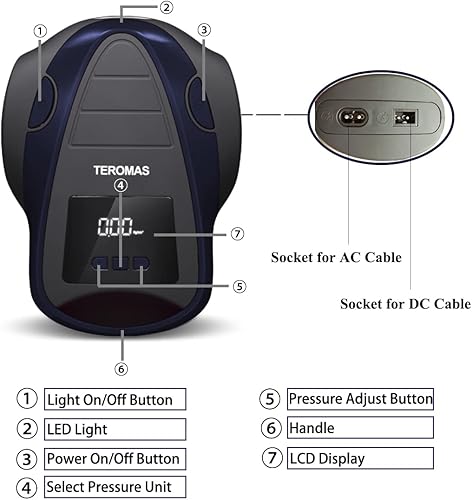 Miniatura 4 de TEROMAS Compresor de aire para inflador de neumáticos, bomba de aire portátil de CCCA para neumáticos de automóvil de 12 V CC y otros inflables en