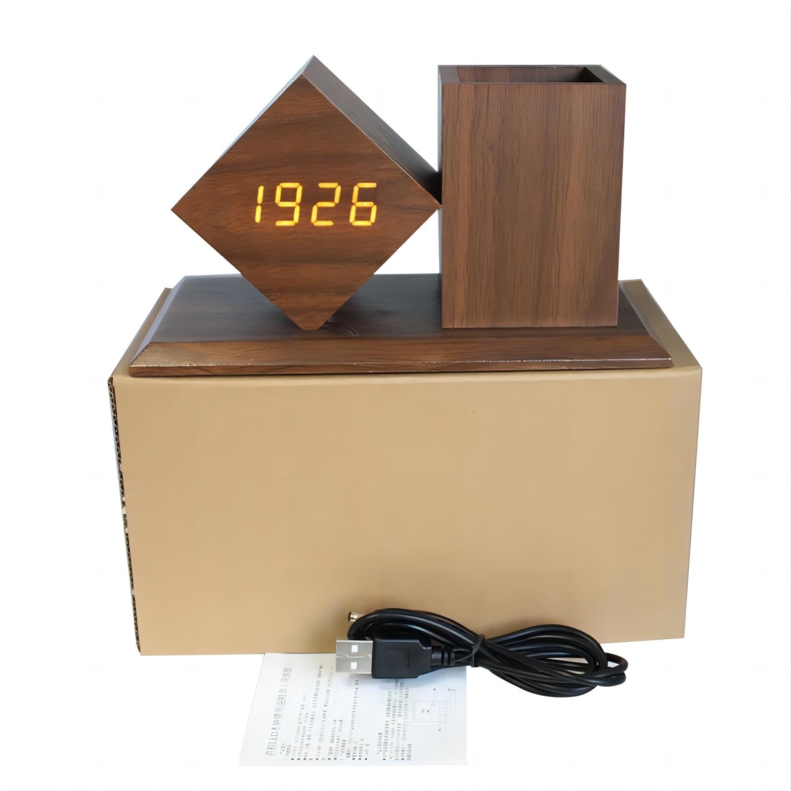 Lancoon Horloge De Bureau Multifonction LED Avec Calendrier LCD, Température Et Porte-Stylo - 3 Niveaux Luminosité - Idéal Bureau Maison
