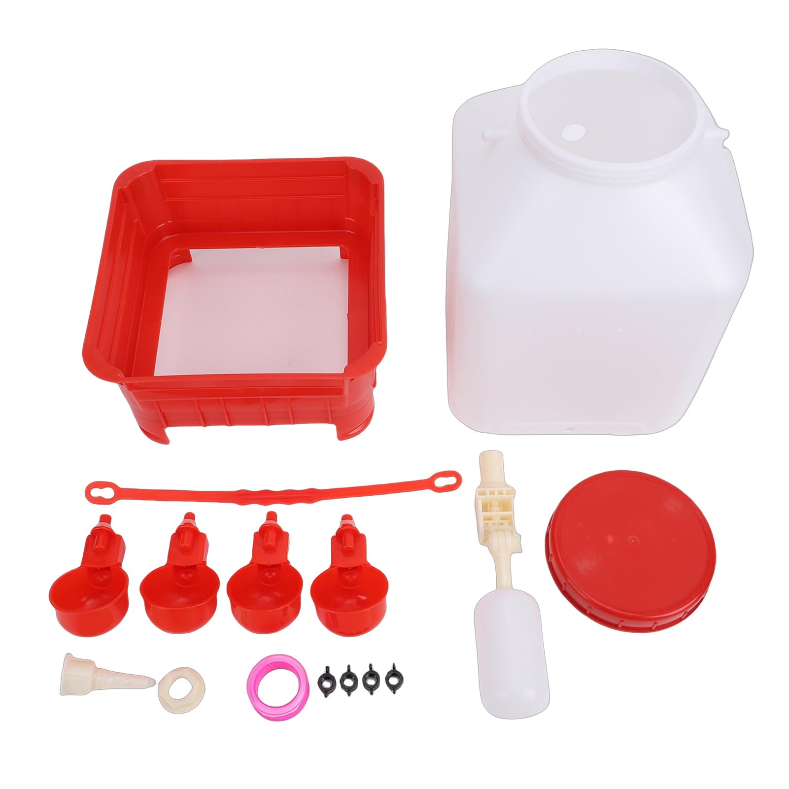 Abbeveratoio Automatico per Pollame 10L, Alimentatore Automatico Multifunzionale di Grande Capacità con 4 Ciotole per Pollaio da Fattoria in Plastica 23x23x36 cm