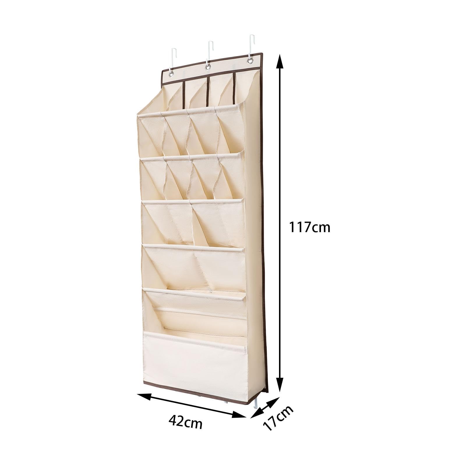 Organizador de Zapatos sobre la Puerta, Organizador de Zapatos Colgante con Bolsillos Grandes y Profundos Bolsillos Profundos multifuncionales, Beige 16 Rejillas
