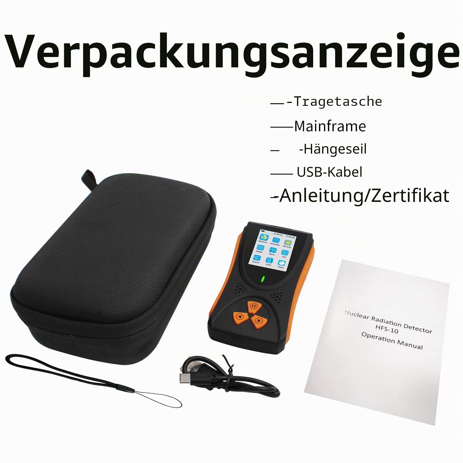 Geigerzähler, HFS-10 Geigerzähler Radioaktivität Strahlungsmessgerät, Beta Gamma Röntgen, Tragbarer Wiederaufladbar Dosimeter Strahlungsdetektor mit LCD -Display