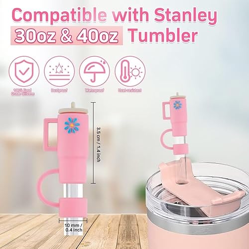 Miniatura 2 de Funda de popote  4 fundas de popote compatibles con vasos Stanley de 30 y 40 onzas con asa, cubierta de silicona para popote de 0.4 pulgadas0.394