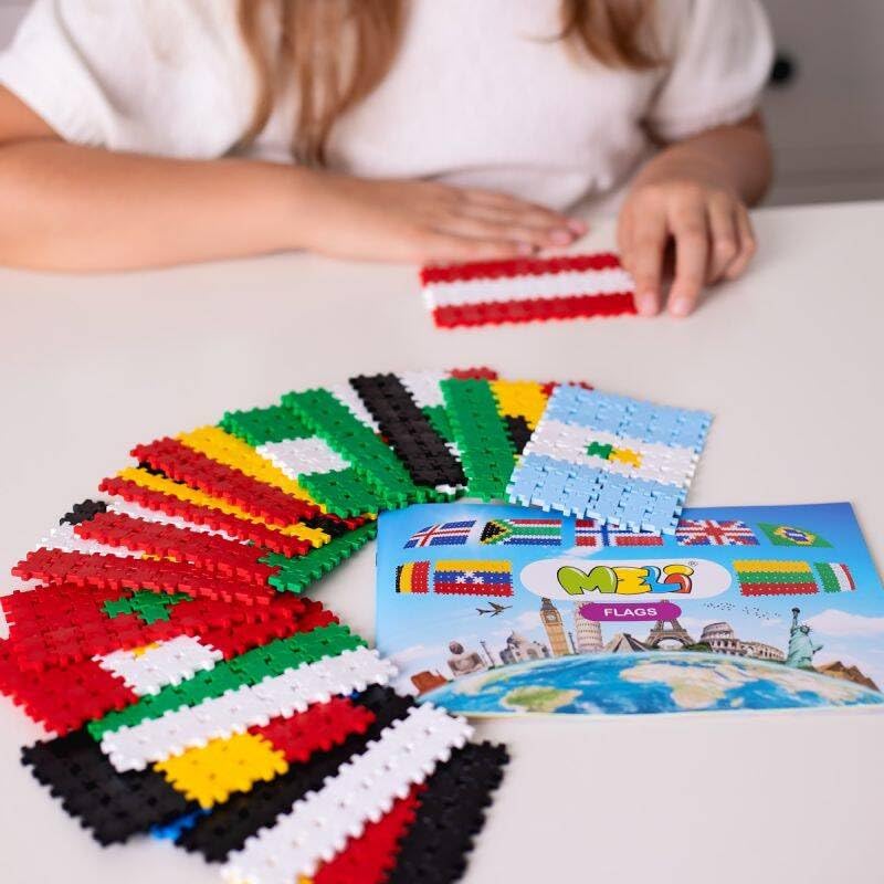 Meli Minis Flags Set - 700 bloques de construcción, juguetes creativos para niños a partir de 3 años, construcción de banderas de todo el mundo, instrucciones con 84 banderas, tamaño 21 x 15 cm