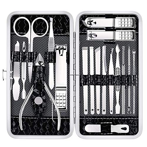 Nail clipper set, 18 in 1 professional nail set personal care with leather bag Gift for men women husbands lovers parents (red)