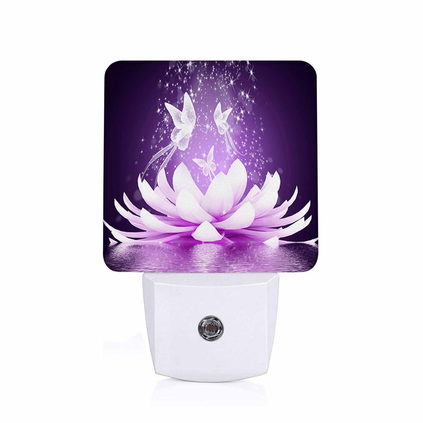 Chrobak LED Night Light,Purple Lotus Flower Butterfly LED Night Light Plug into Wall with Dusk to Dawn Light Sensor White Energy Efficient Nightlight for Bedroom Bathroom Hallway Living Room Kitchen