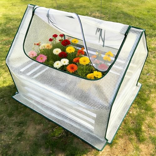 Miory Raised Garden Bed with PE Cover, 4x2.5x1 FT Galvanized Planter Box Outdoor with Mini Greenhouse, 2 Zippered Windows for Vegetables, Flowers, Includes Plant Labels & Gloves - Image 2