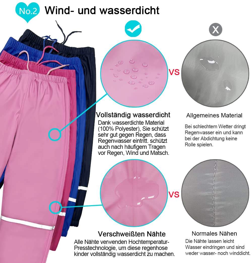 Kinder Regenhose 140 Frühling und Sommer Matschhose Jungen 140 Wind und wasserdicht Buddelhose Bundhose(Nicht Gefüttert Dunkelblau 134-140)