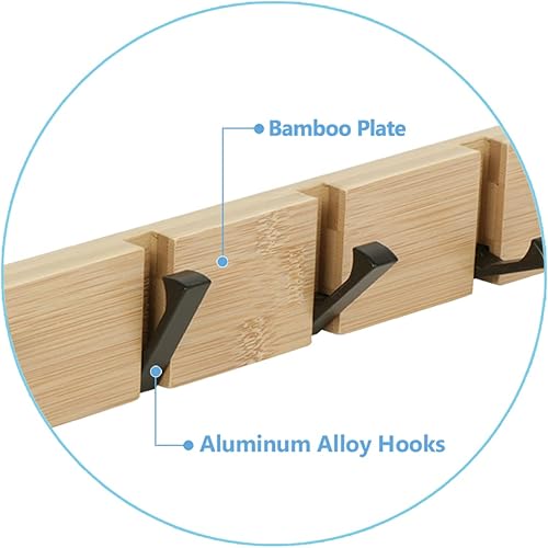 Miniatura 3 de JSVER Perchero de madera para colgar abrigos, montaje en pared, ahorra espacio con 5 ganchos retráctiles estándar, gancho para sombrero para