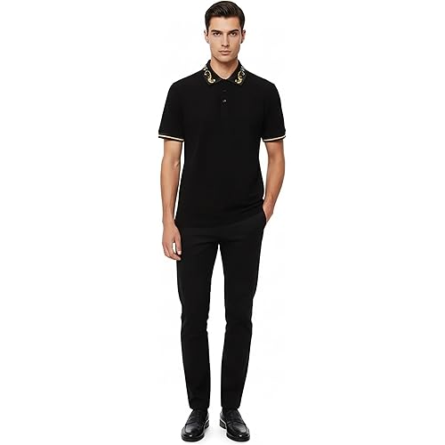 Versace Jeans Couture Black/Gold Mens Polo Shirt with Baroque Collar