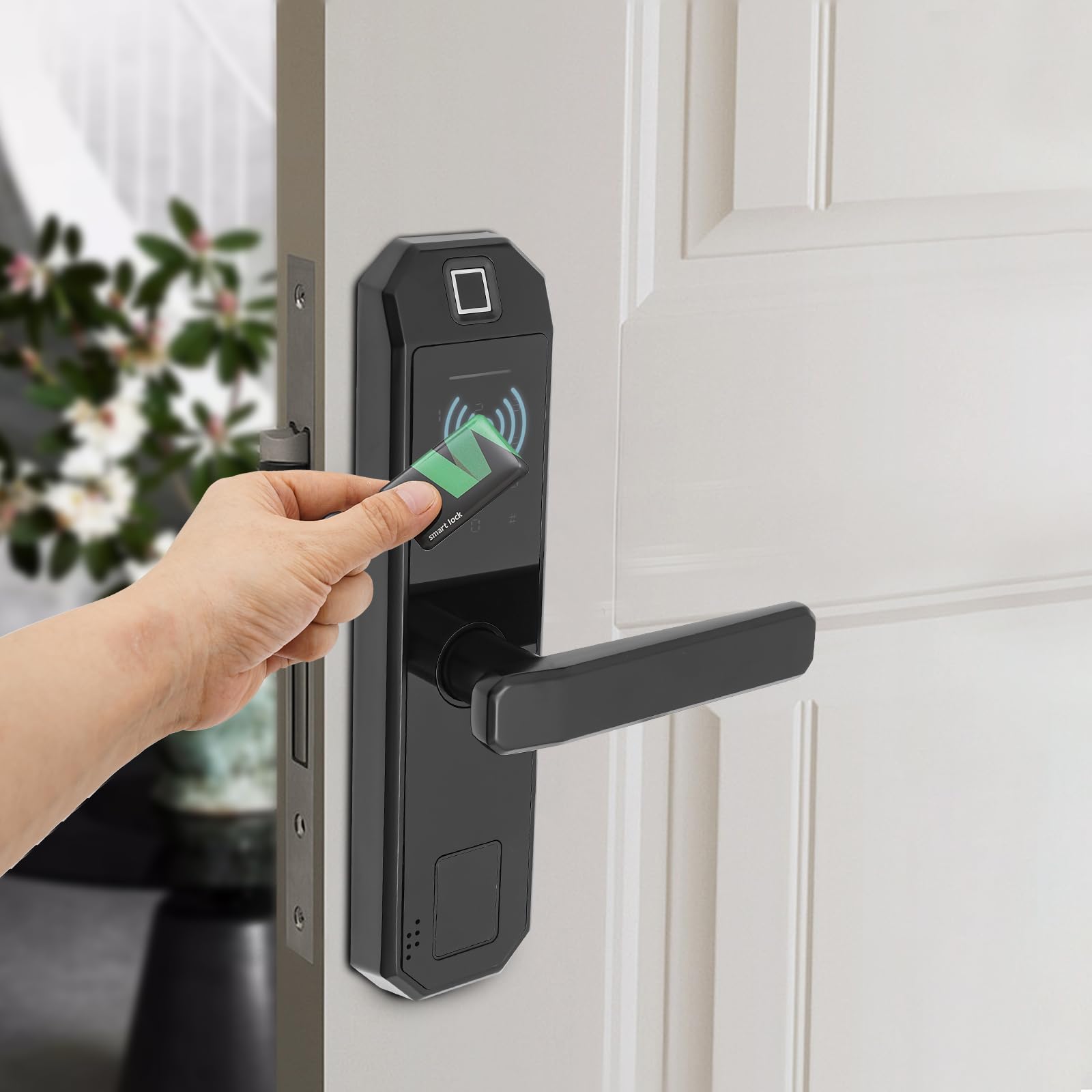 Cerradura electrónica de puerta de huella dactilar cerradura electrónica inteligente de seguridad con huella digital y entrada de teclado para puertas de madera y aluminio para el hogar, oficina y