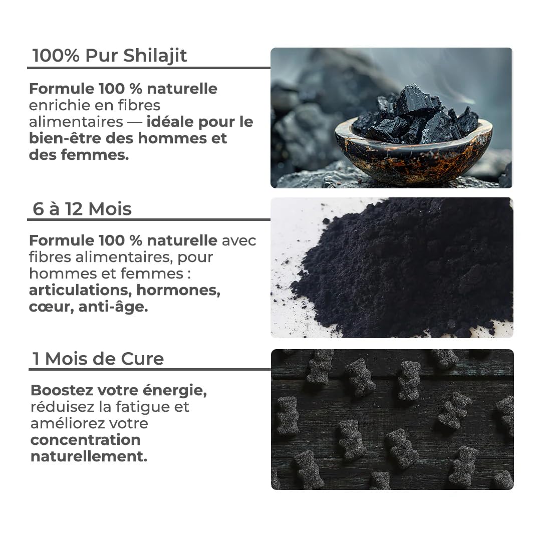 Gummies Shilajit Pur Bio, Shilajit Himalaya, Boost métabolisme, Libido et Energie, Acide Fulvique, Soutien Immunitaire pour Hommes et Femmes, Complément alimentaire 100% Naturel