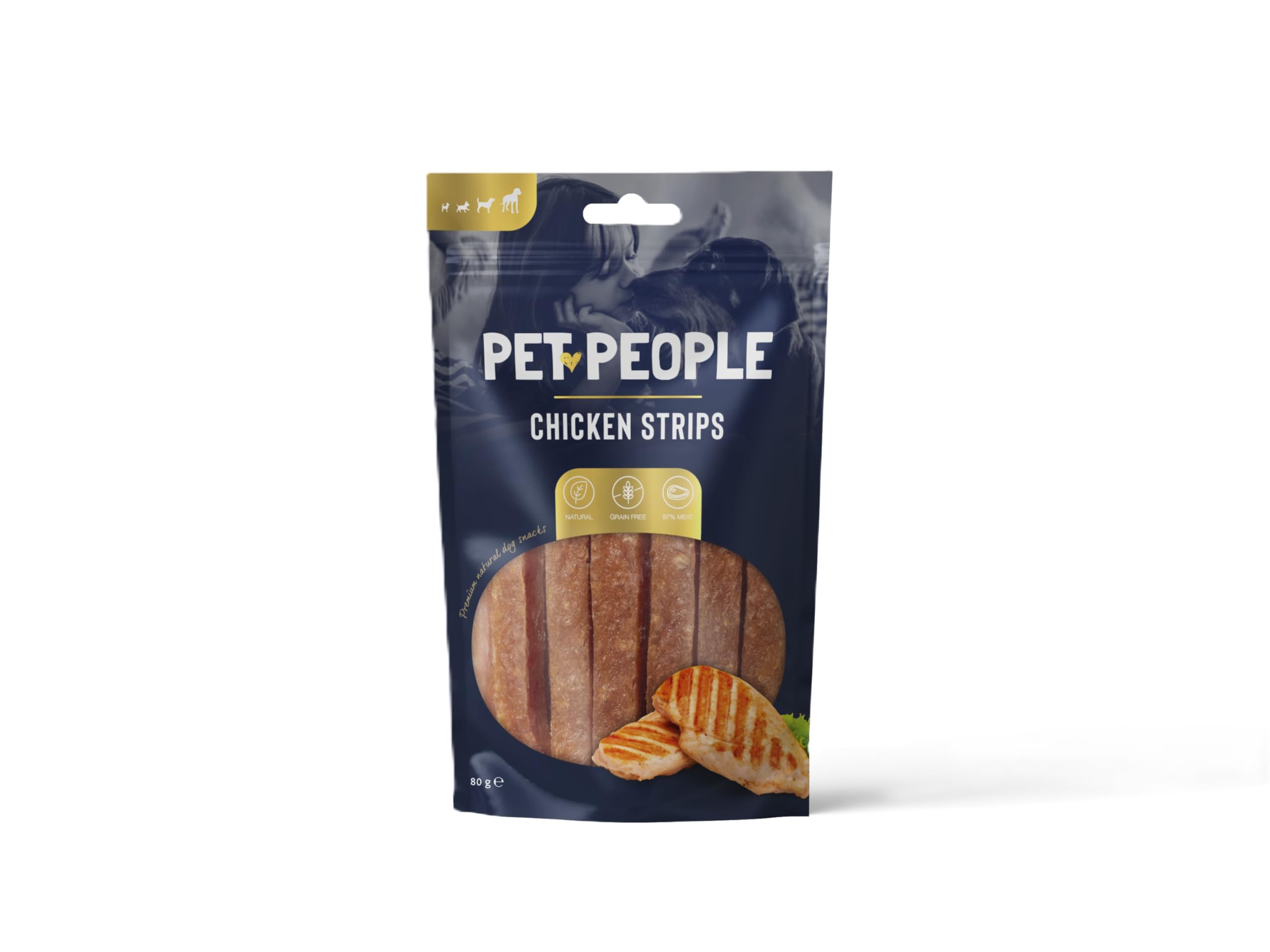 Pet People Chicken Strips 80g, Natural, Grain Free, High Protein, Dental Care, Dog Snacks - 8pc, 80g (1 Bag)