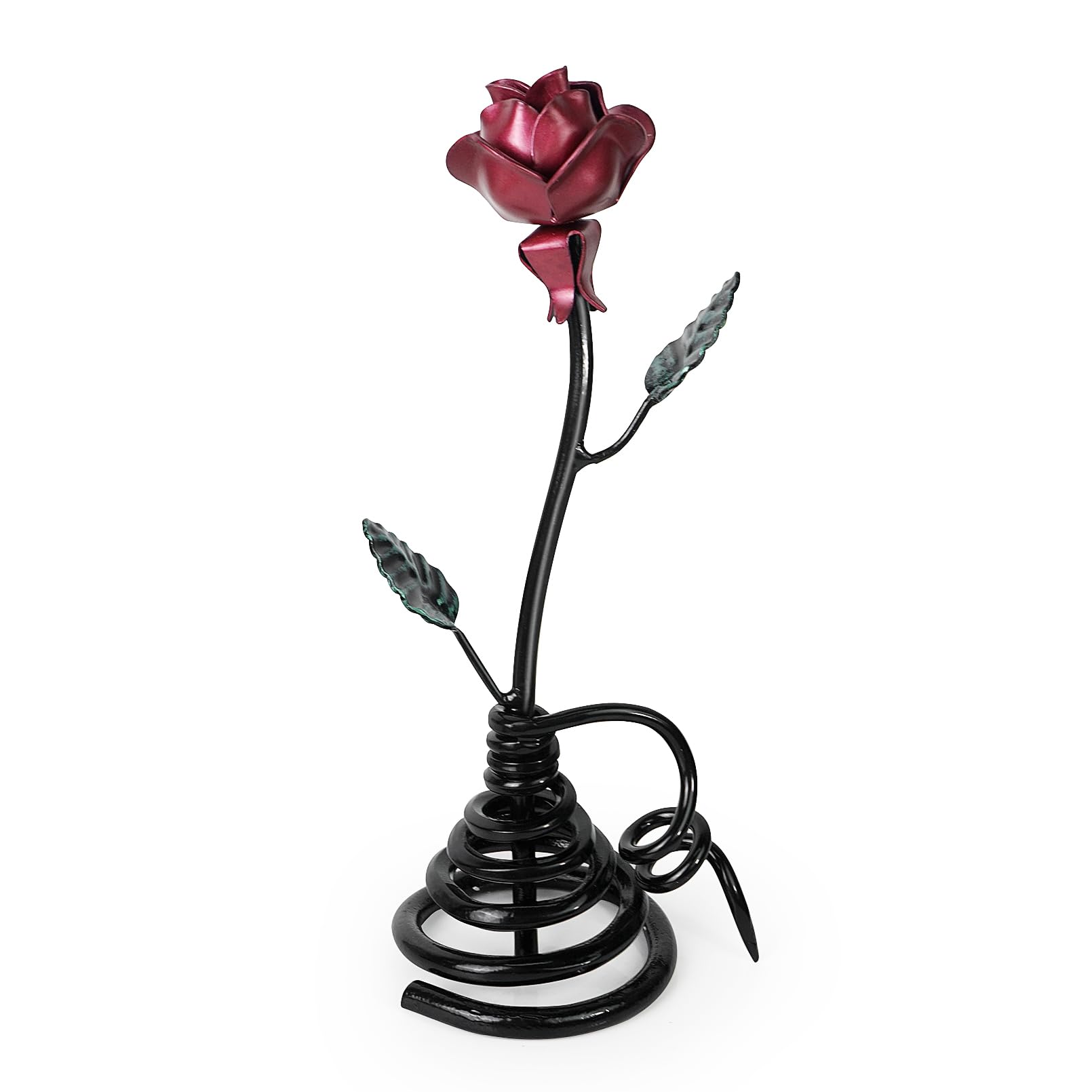 Aoneky Rosa in Ferro con Piedistallo - Rosa Eterna Forgiato a Mano - Scultura Rose Retro Regalo per Donna, San Valentino, Festa della Mamma Natale Anniversario Matrimonio di Bronzo (Rosso)