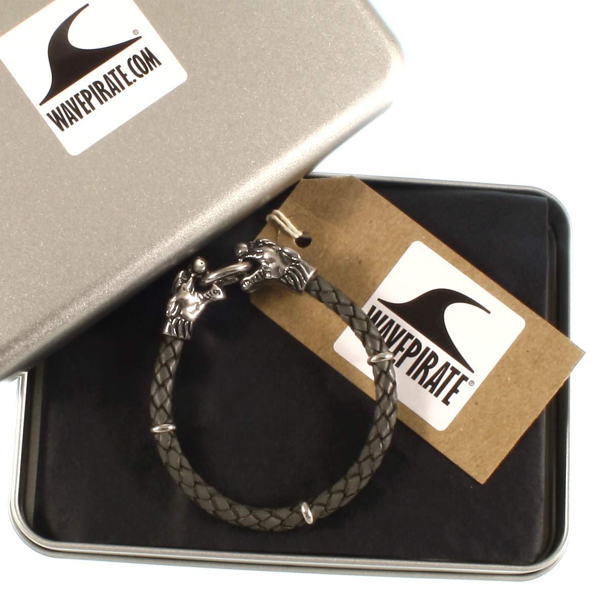 Echt Leder-Armband LÖWE LION Edelstahl F Graubraun Männer Herren