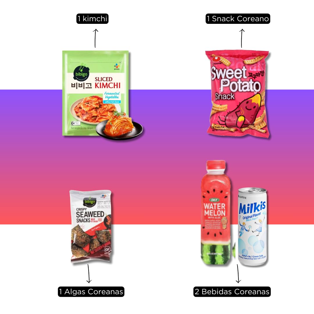 Korean Market | Caja Sorpresa de Comida Coreana (Duo Edition) | Para 2 Personas | Snacks, Ramen, Kimchi, Tteokbokki, Algas, Dulces, Bollería, Sticks de Chocolate y Palillos
