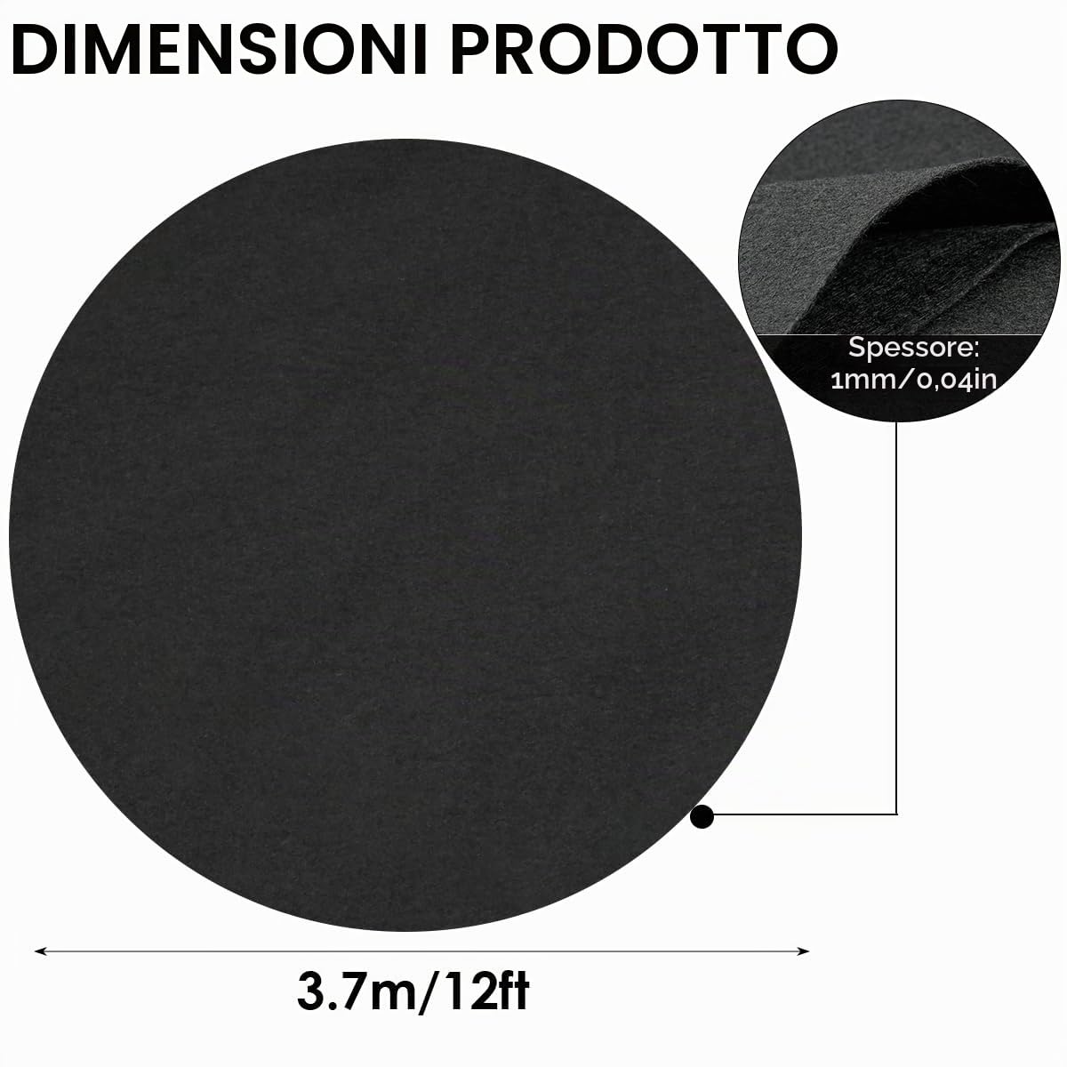 Tappeto Sotto Piscina, 370cm Tappeto Idromassaggio per Piscina, Nero Antiscivolo Impermeabile Pieghevole Tappetino per Piscina Rotondo,Tappeto Sotto Piscina Fuori Terra per Rivestimento Piscine