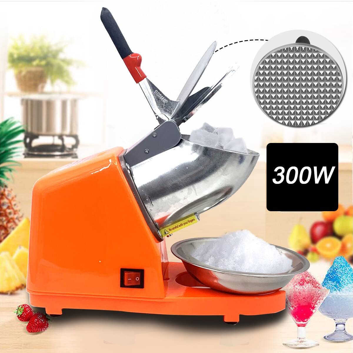 Trituradora de Hielo Eléctrica de 300 W 65 kg/H Picadora Trituradora de Hielo Profesional con Palas Dobles, para Uso Doméstico y Comercial