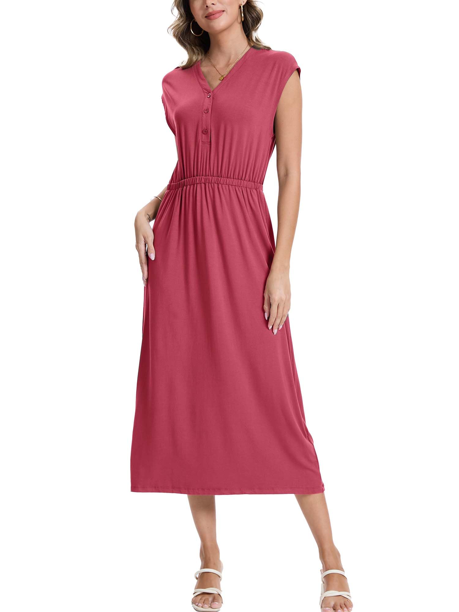 Moss Rose Women Spring Summer Maxi Dresses V-Neck Sleeveless Casual Long Formal Dress