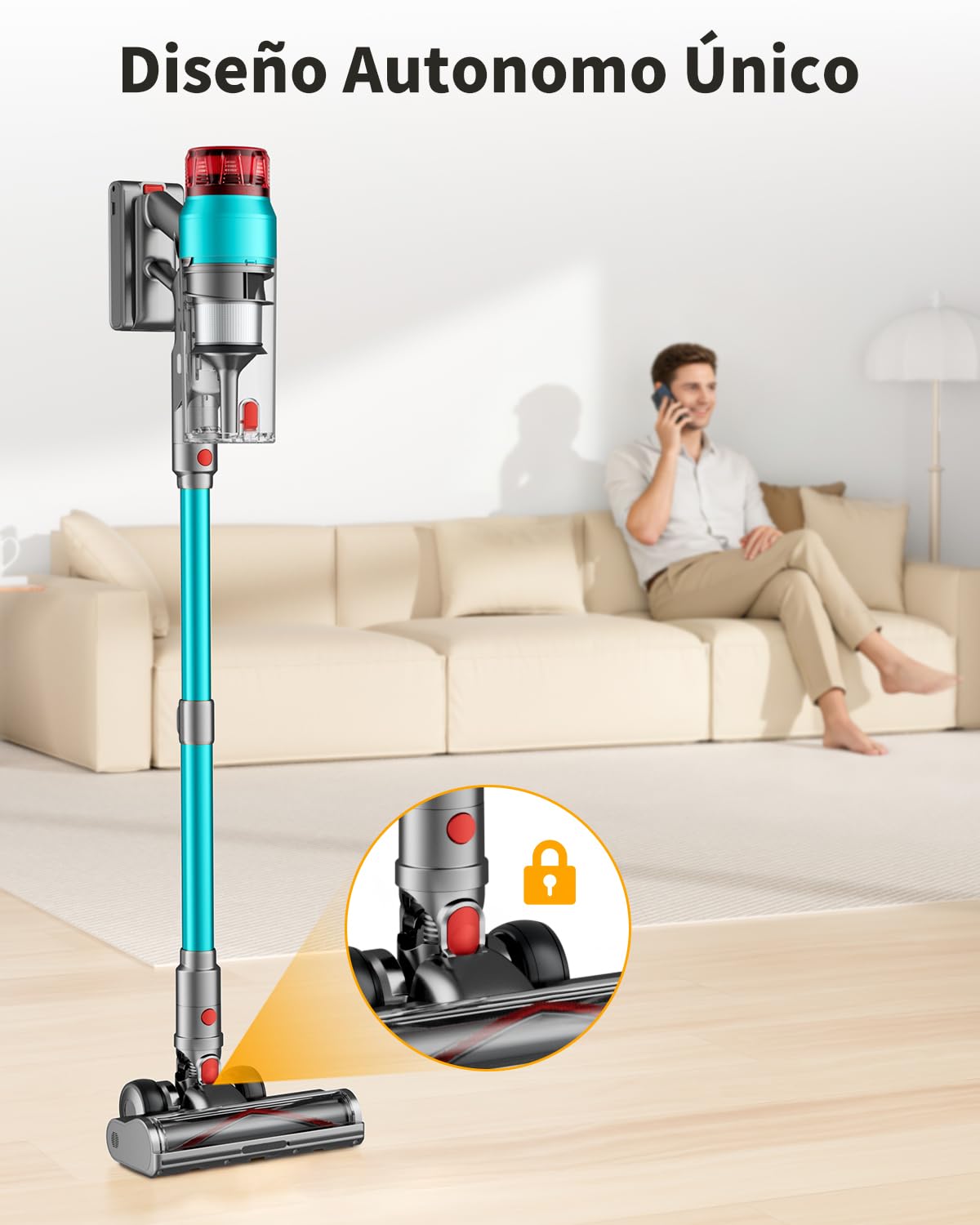 60KPa/600W Aspiradora sin Cable, Aspiradora Fregadora Sin Cable Potente hasta 75Mins, con Carga de Pared Smart Screen, Cepillo Antienredos, Alfombra Pelo Mascota Suelo Sofá