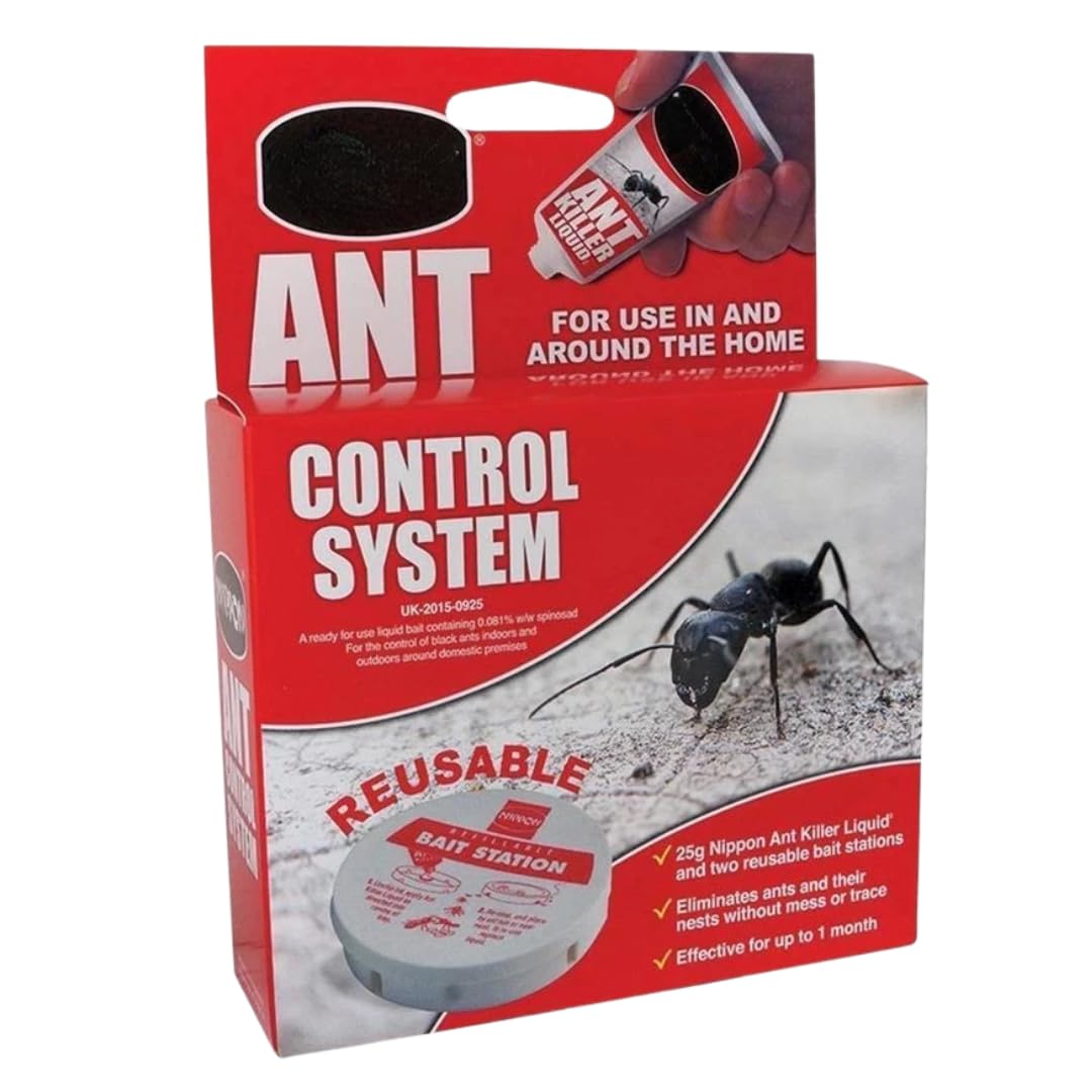 Ant Control Bait Station Kit Reusable Indoor & Outdoor Killer System with 2 Bait Stations & 25g Liquid Targets Ant Colonies & Queen for Complete Nest Elimination