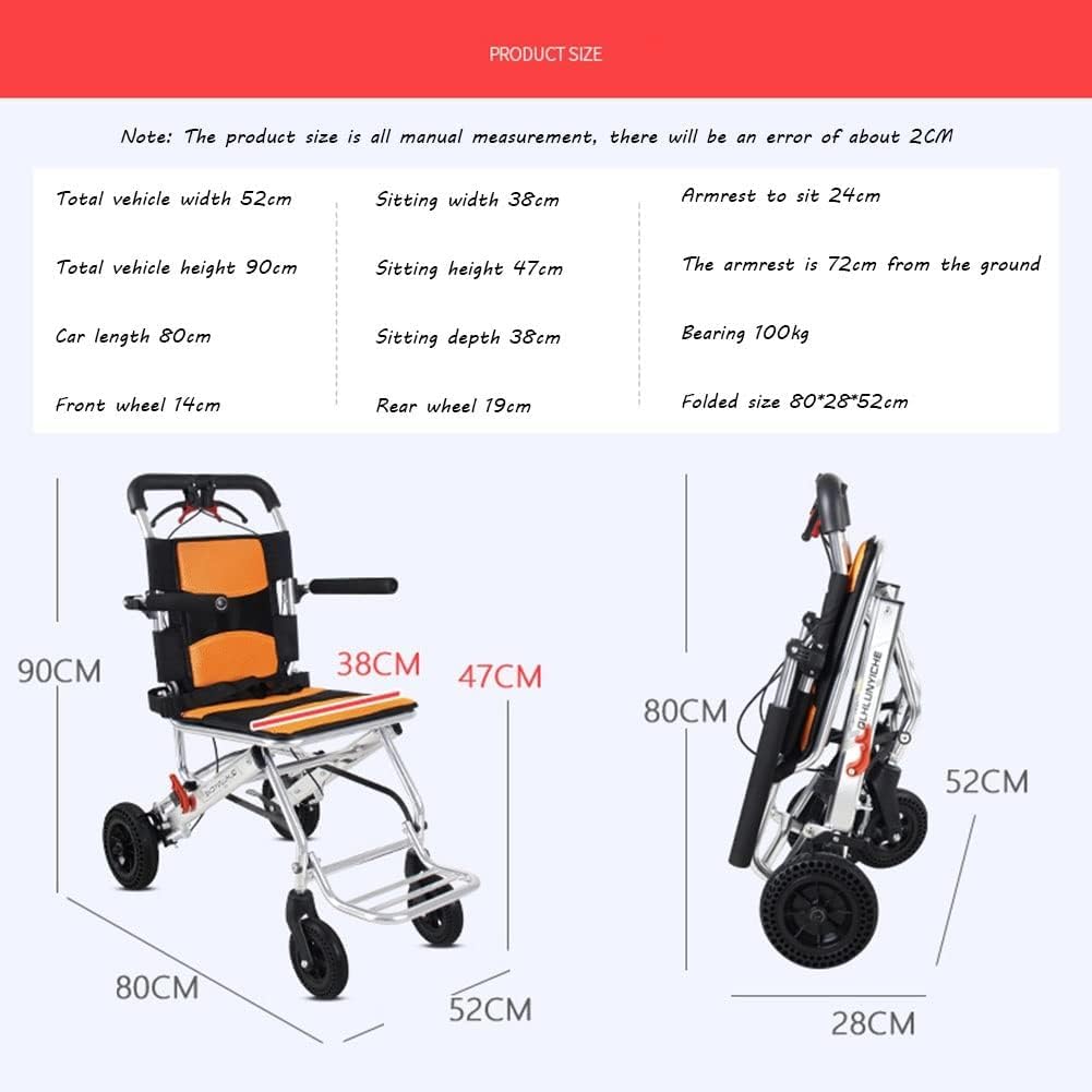 SYALEO Silla de Ruedas Plegable Ultraligera, Silla de Ruedas de Transporte portátil, Peso de Solo 18 Libras, Silla de Ruedas de Viaje Ligera de Aluminio para Personas Mayores