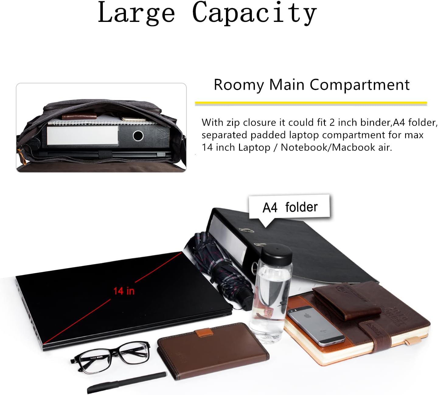 ESTARER 13-14 Inch Laptop Messenger Bag Water-Resistant Canvas Shoulder Bag for Business College, Grey - Image 3