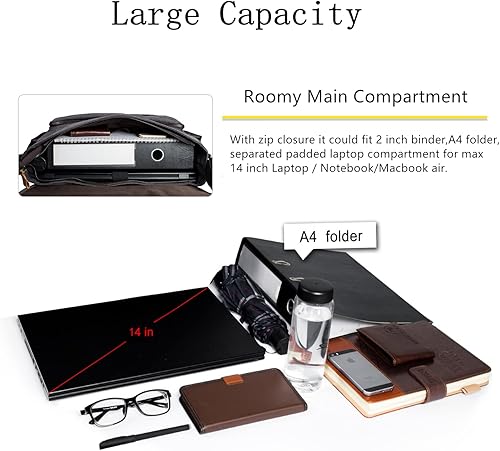 Miniatura 3 de ESTARER Bolsa de mensajero para laptop de 13 a 14 pulgadas, resistente al agua, bolsa de hombro de lona para universidad de negocios, gris