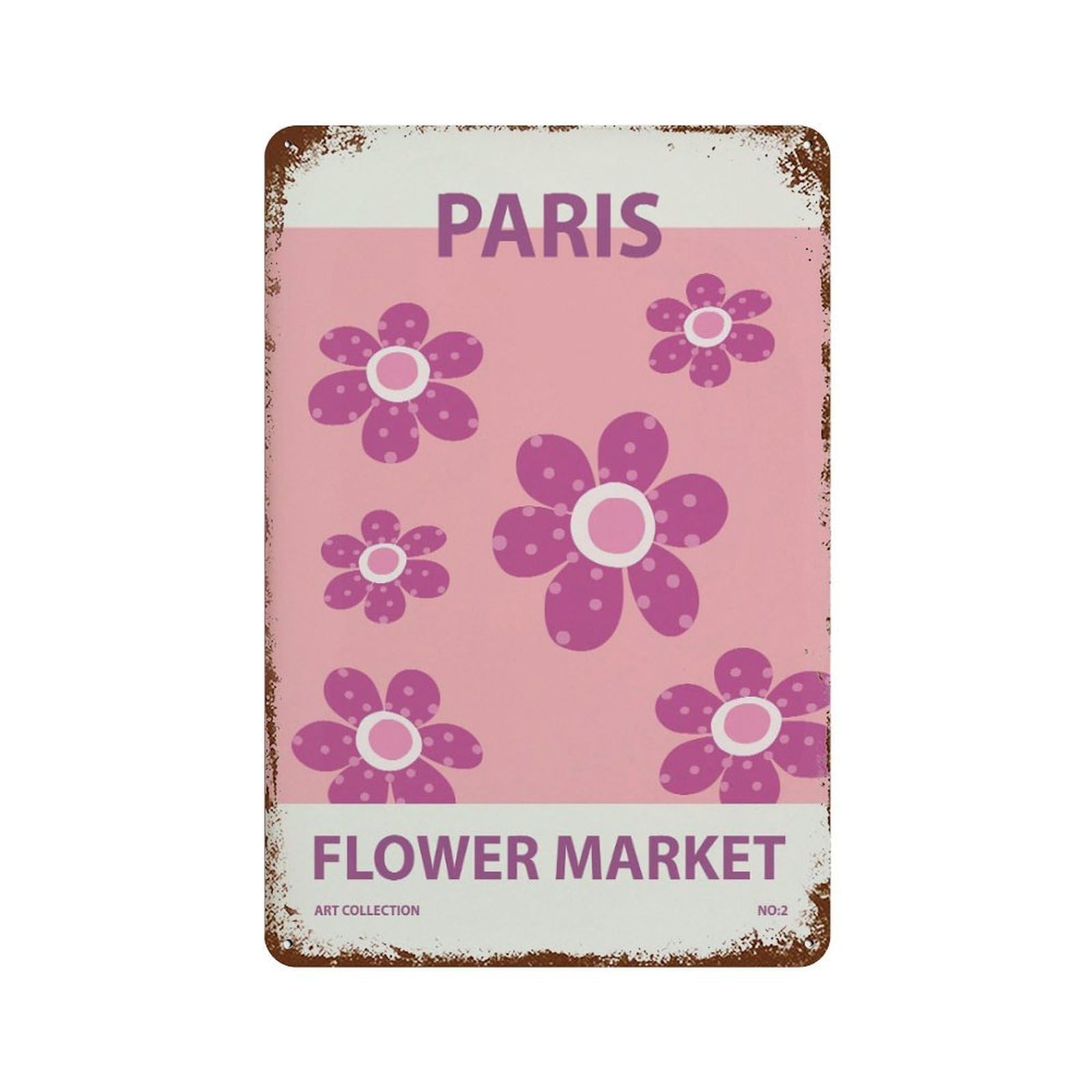 xiaoxiaoshen Paris Flower Market Pink Floral Wall Decor Art Metal Tin Poster Modern Home Decor Art Home Bar Shop Decorations Vintage Sign 30x20cm