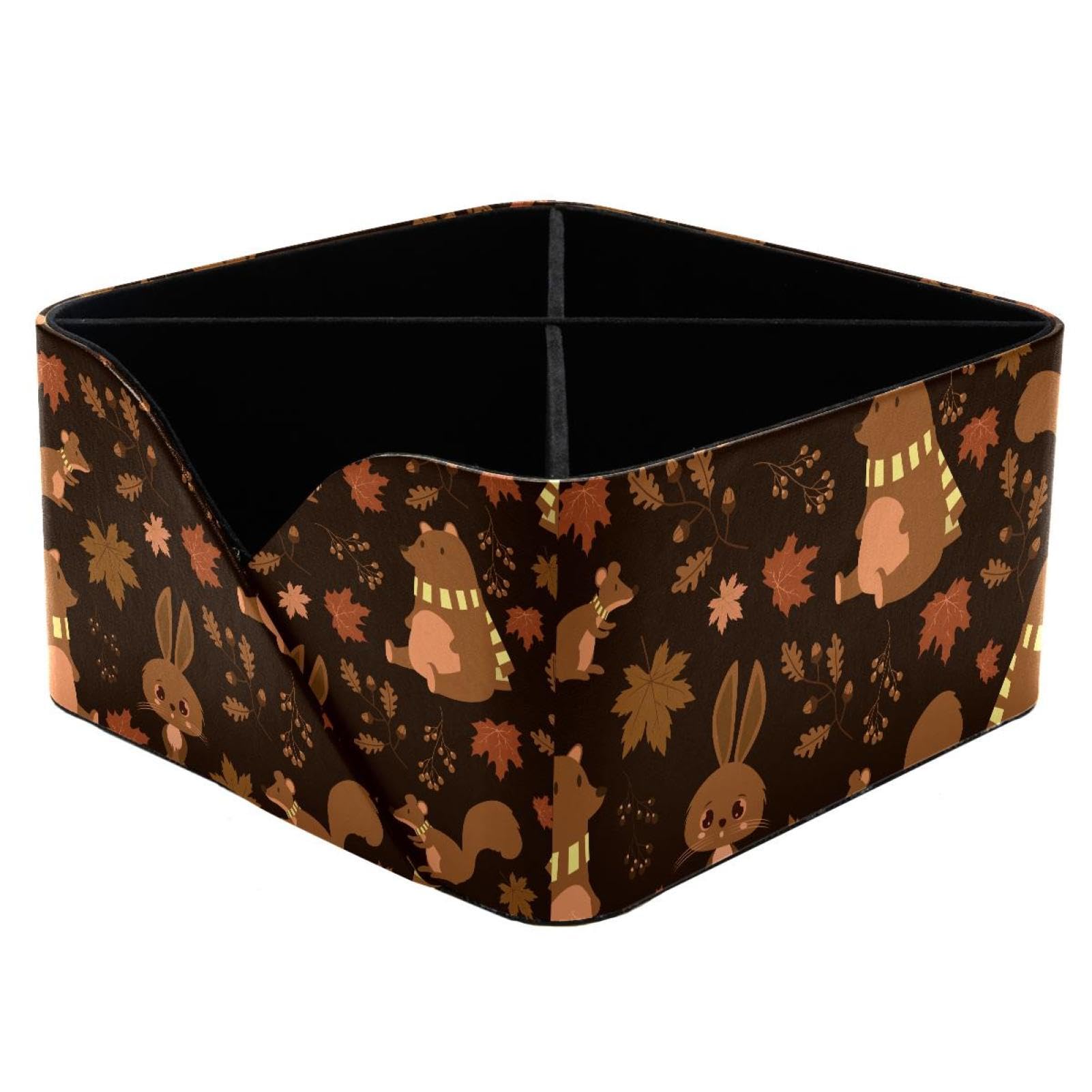 KengjuTesu Wild Rabbit Bear Squirrel Leaf Desktop Organizer Pen Holder, Rectangular Pencil Cup for Office, Study and Makeup Stations