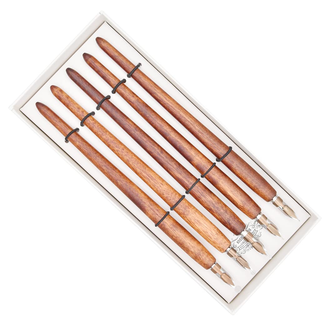 Wooden Comic Dip Pen Set With 5 Nibs (1-5mm) For Drawing, Calligraphy & Doodling - Classic Gift Set