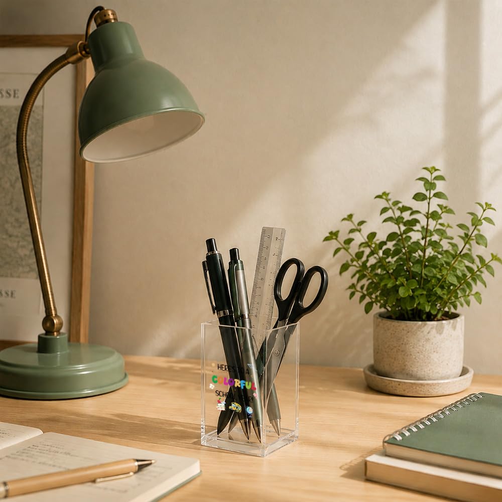 Pot à crayons en acrylique pour la rentrée scolaire, cadeau pour étudiants, enseignants, fille, fils, petits-enfants, cadeau de premier jour d'école pour adolescents, filles, garçons