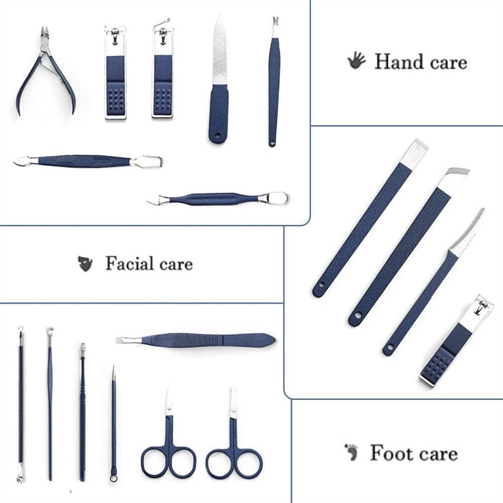 Nagelknipser-Set 1. 8 stücke Nagelclipper Set Pediküre Kit Edelstahl Professionelle Maniküre Set for Männer Frauen mit Blue Leder Reisekoffer Nagelknipser-Kit(12pcs)