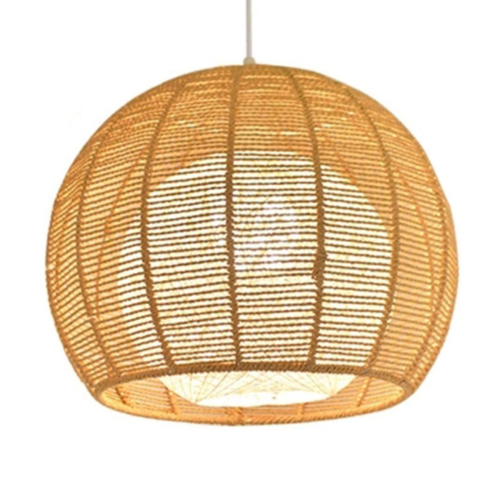 LQZCXMF Wabi-sabi Woven Lampshade Hemp Rope Boho Pendant Light Fixture 19.7'' Ball Shape Hanging Rattan Chandelier Modern Style Basket Chandelier for Dining Living Bedroom Kitchen Farmhouse