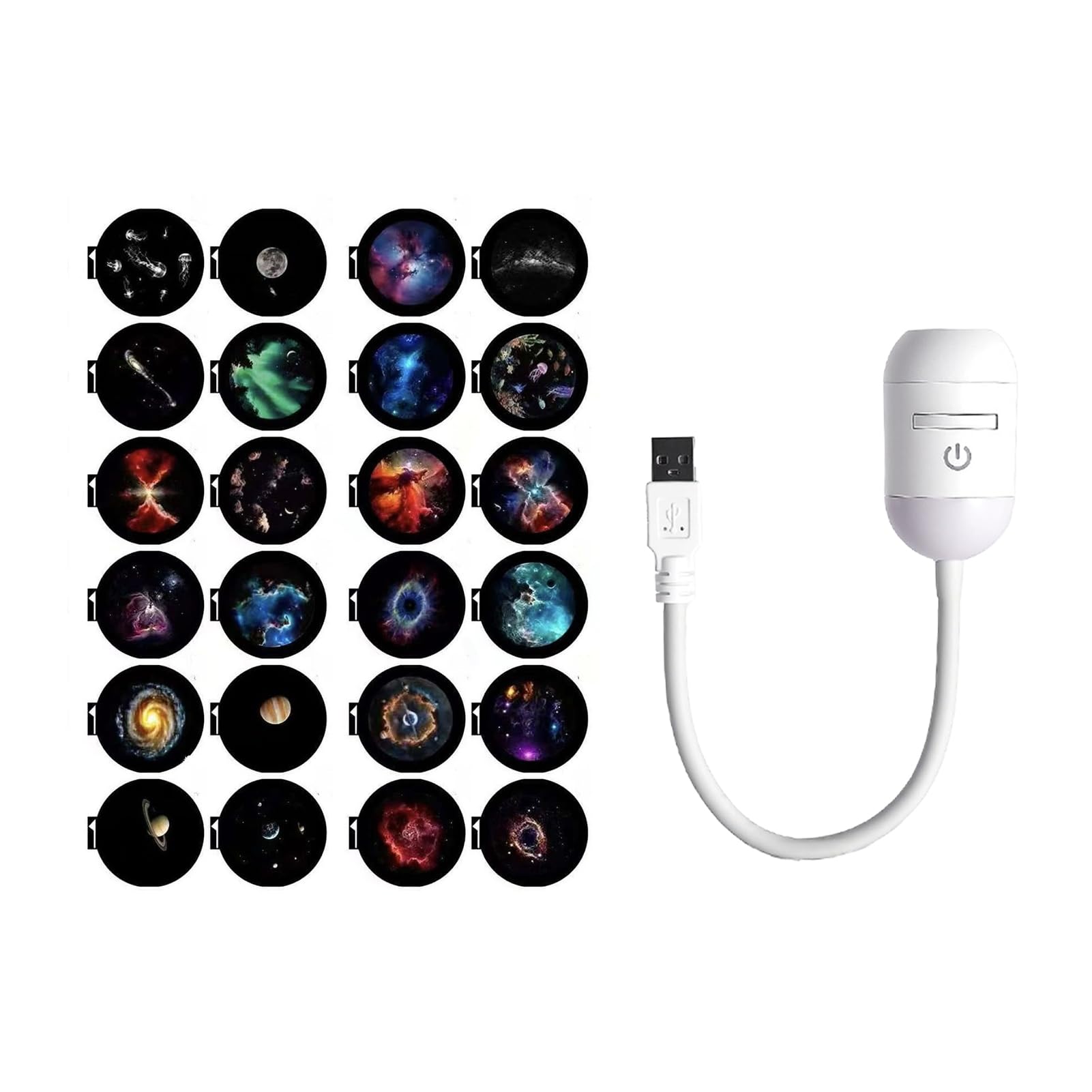 ZhzeYun 2-in-1 Starry Sky Projector Night Light, USB Flexible Gooseneck LED Ambient Lamp with Sliding Projection Films, 360° Adjustable Bedroom Decor Lamp Gift for Kids Adults Car Travel 24PCS