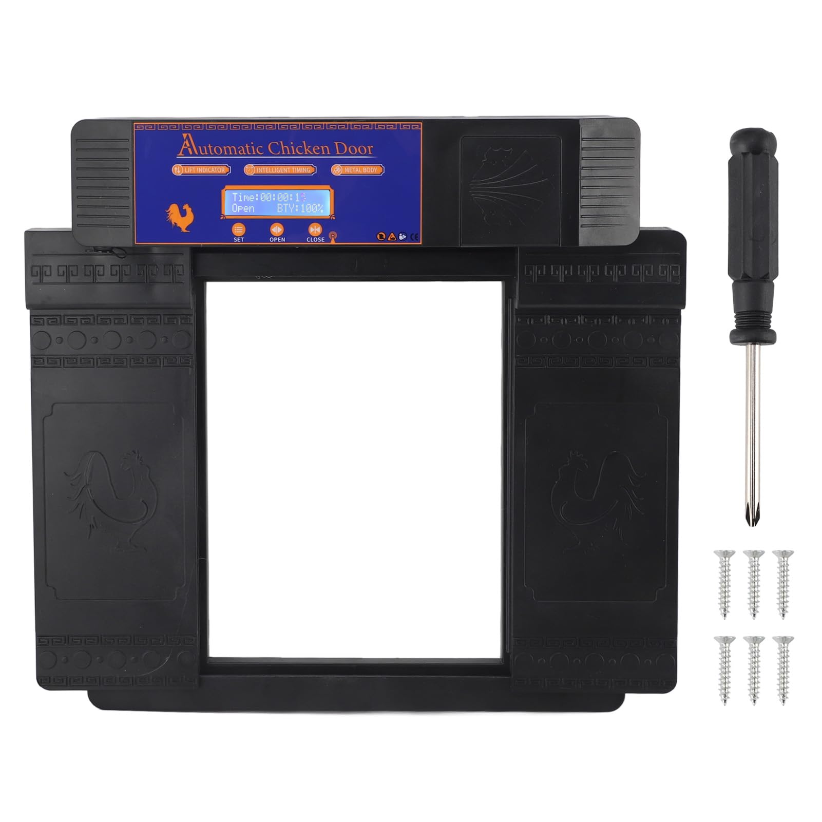 Porta Automatica per Pollaio, Robusta, Facile da Programmare, Comoda, Alimentata a Batteria, Porta a Doppia Apertura, Antiruggine, Durevole con Schermo LED HD per Esterni (BLACK)