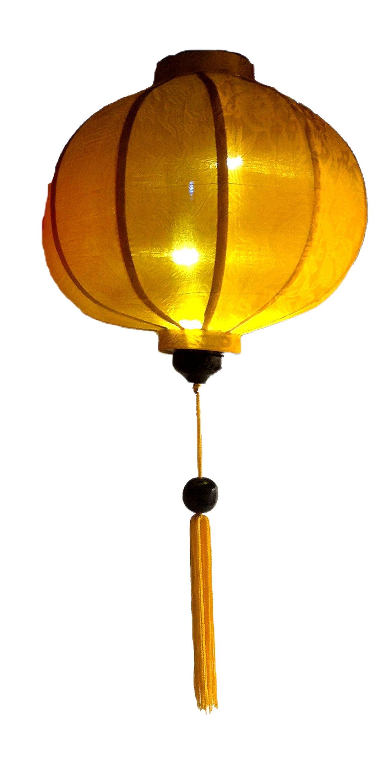 Vietnamese Oriental Silk Bamboo Handcrafted Lantern Lamp Chinese Yellow 14'' M V2