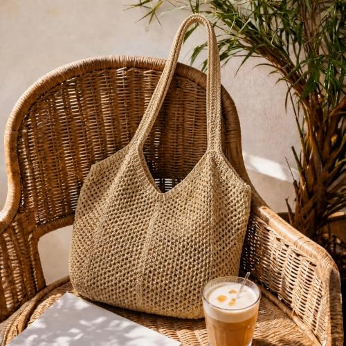 Image of XZQTIVE Crochet Tote Bag for Women Mesh Beach bag for Summer Vacation Aesthetic Hobo Knit Shoulder Bag