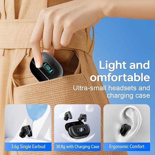 Miniatura 7 de Auriculares inalámbricos Bluetooth 5.3 con pantalla digital, estuche de carga, control táctil, auriculares intrauditivos con micrófono integrado
