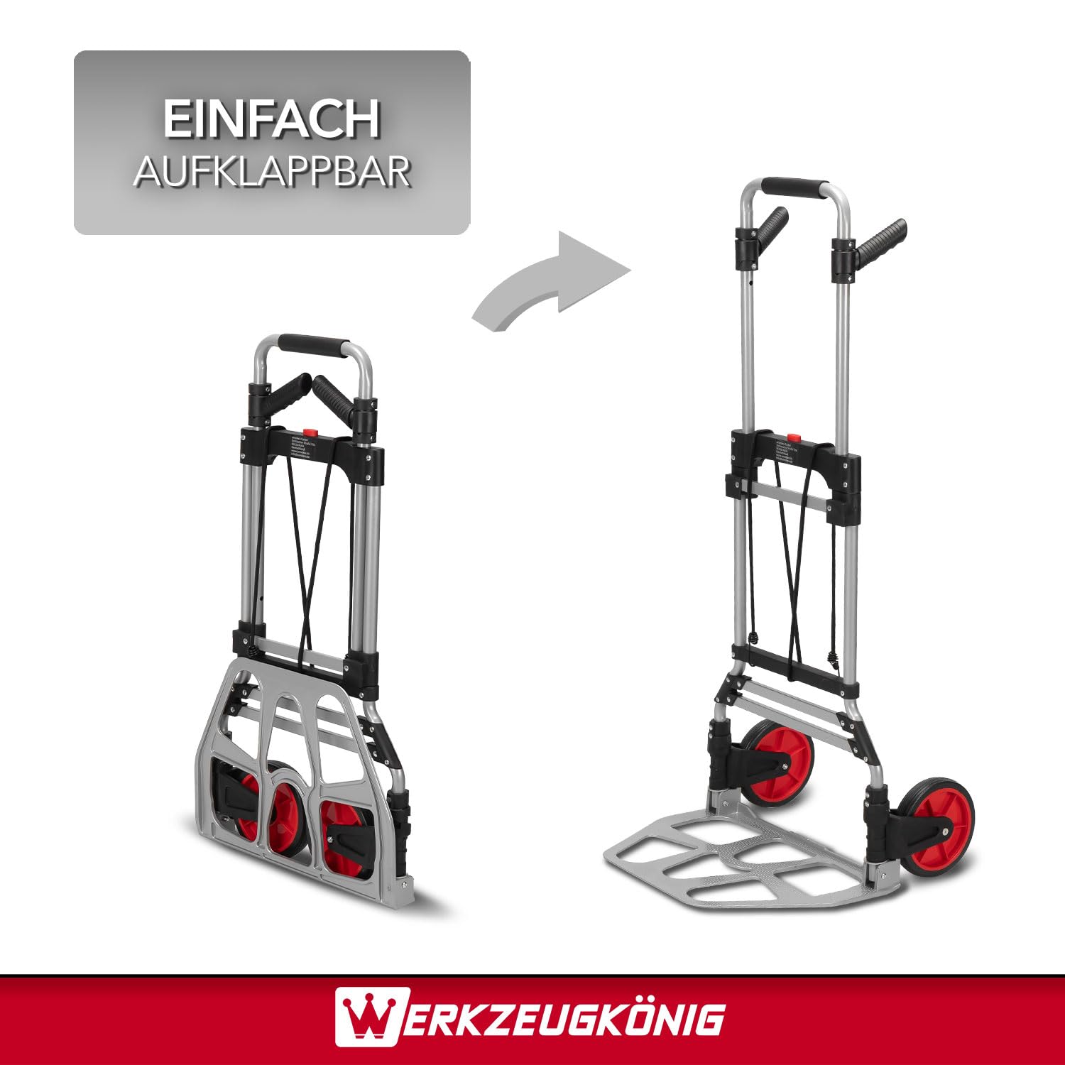 Aluminium Sackkarre klappbar 120 kg - Transportkarre ausziehbar mit Vollgummirädern inkl. Expanderseil, komplett montierte Klappkarre platzsparend, Paketkarre Handkarre Stapelkarre