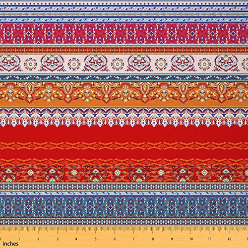 Bohemian Fabric by The Yard Red Boho Upholstery Fabric for Quilting Sewing Colorful Tribal Striped Outdoor Fabric Mandala Aztec Exotic Waterproof Fabric DIY Upholstery and Home Accents 1 Yar