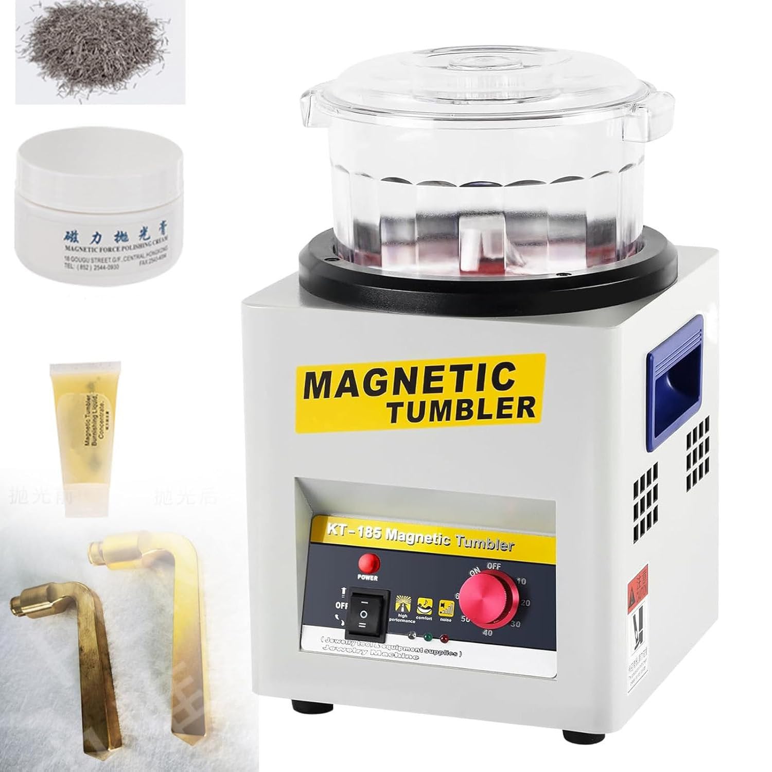 Pulidora magnética de 2000 rpm, molinillo reversible, capacidad de 600 g, accesorios de acero inoxidable para joyas, piezas de metal, plásticos duros, 220 V