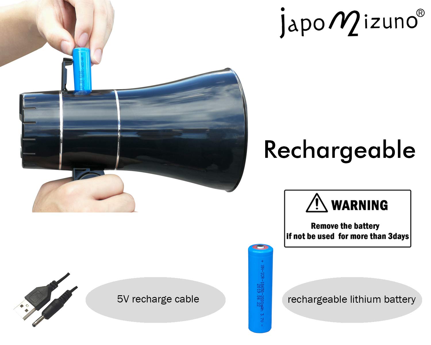Rechargeable Bullhorn Megaphone Speaker with 240s Recording, Emergency Siren Alarm, U-Disk Playback Portable PA System for Outdoor Events, Coaching, Stadiums Rechargeable Battery Included (Black)