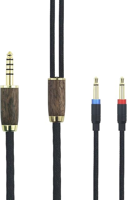 4.4mm Balanced Cable 6N OCC Copper Silver Plated Cord Walnut Wood Shell Compatible with Denon AH-D600, AH-D7200, AH-D7100, AH-D9200, AH-D5200, Focal Elear Headphones