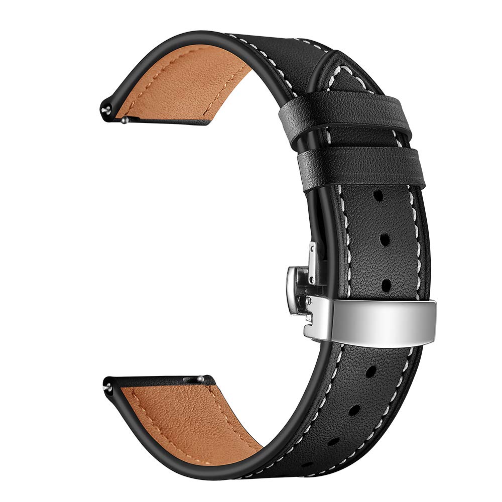 AISPORTS Compatible avec Samsung Galaxy Watch 46mm Bracelet en Cuir, 22mm en Cuir Souple Respirant Sport Bracelet en métal Boucle Papillon Bracelet de Rechange pour Samsung Galaxy Watch 3 45mm/S3