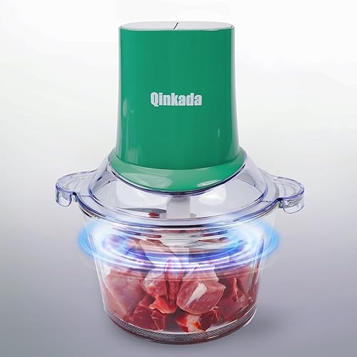Miniatura 2 de Qinkada Procesadores de alimentos con 2 cuencos, picadora de carne de 400 W, picadora de alimentos eléctrica, 2 velocidades, vidrio de 8 tazas y 8